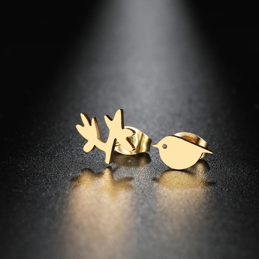 Cute Branch Bird Aesthetic Stud Earrings - Picture 2 of 4
